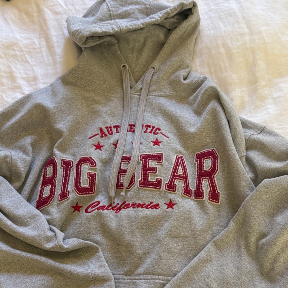 Gray Big Bear Hoodie with Red Lettering